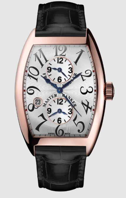 Review Franck Muller Master Banker Three Time Zones Men 8880 MB DT Rose Gold Black Leather Replica Watch - Click Image to Close